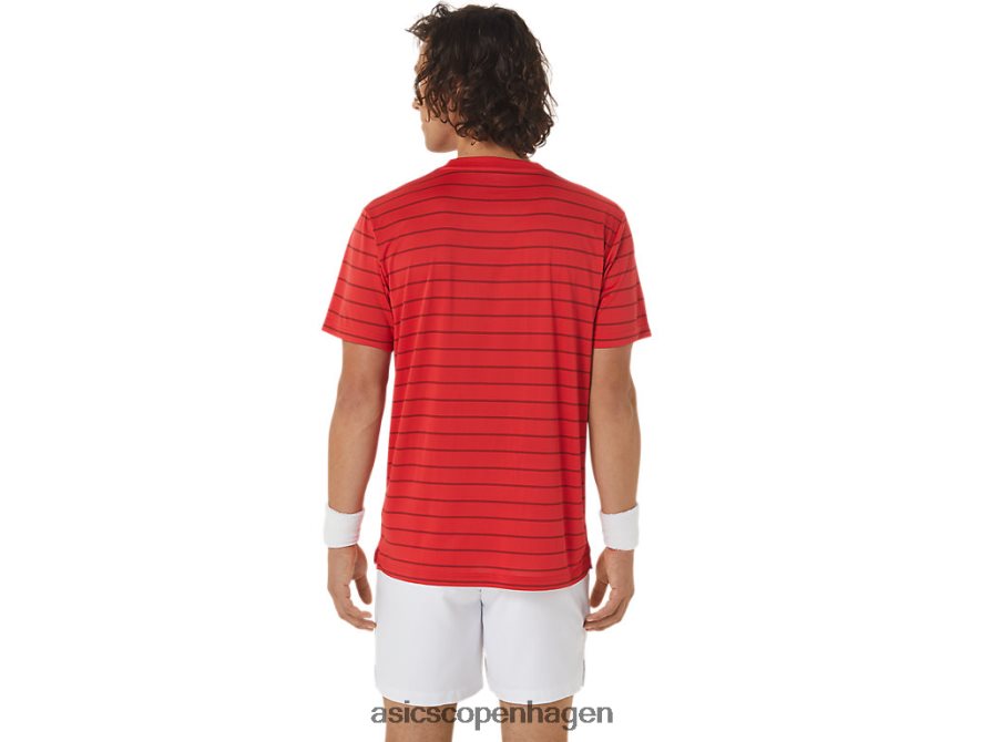 Asics banestribet kortærmet top klassisk rød Z206F6493