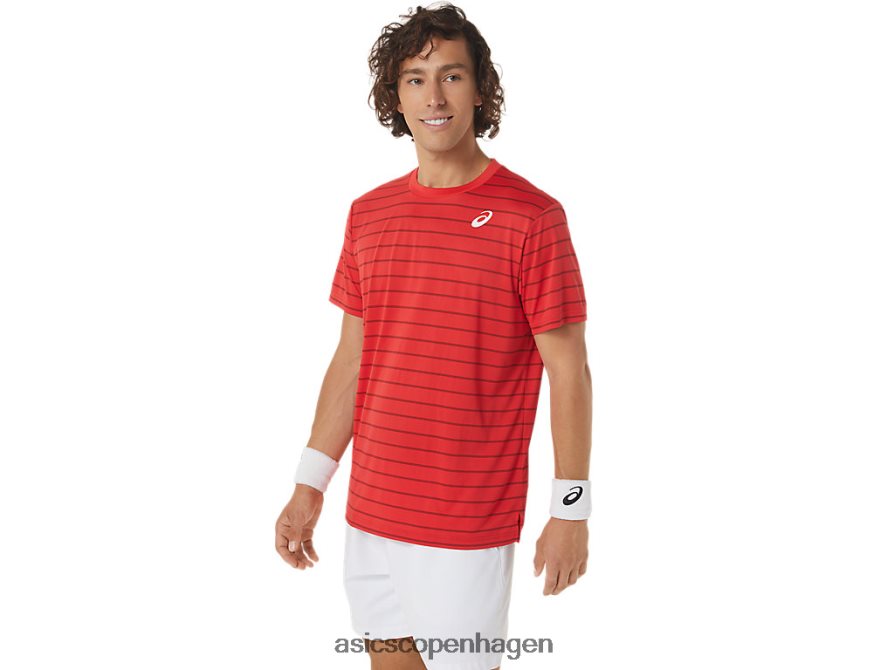Asics banestribet kortærmet top klassisk rød Z206F6493