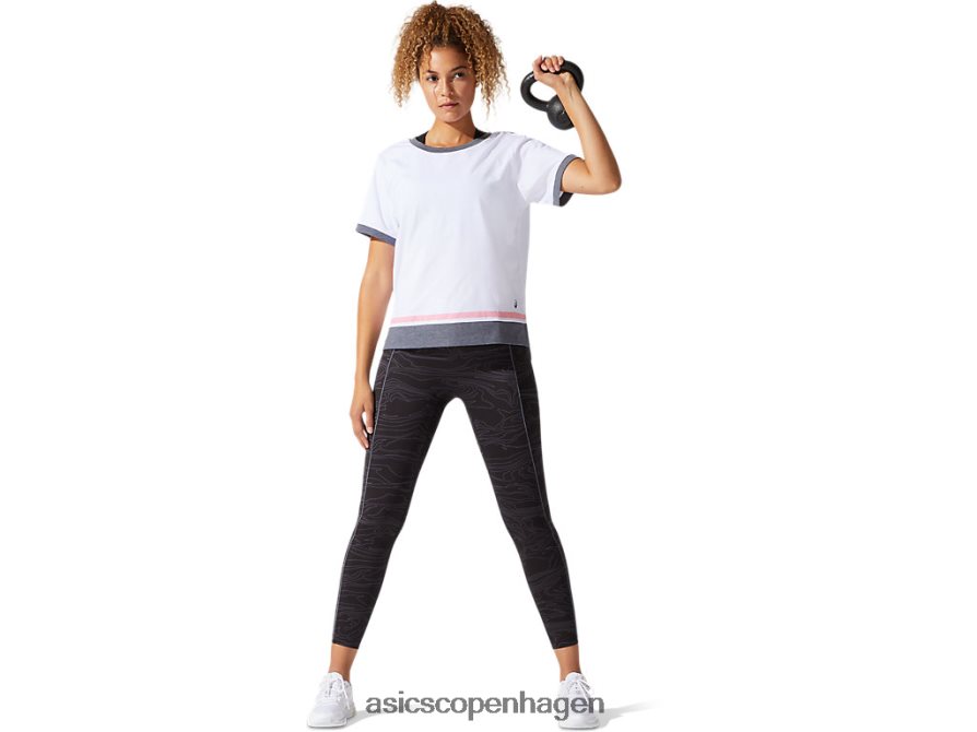 Asics color block kortærmet top strålende hvidt/ferskenblad Z206F63978