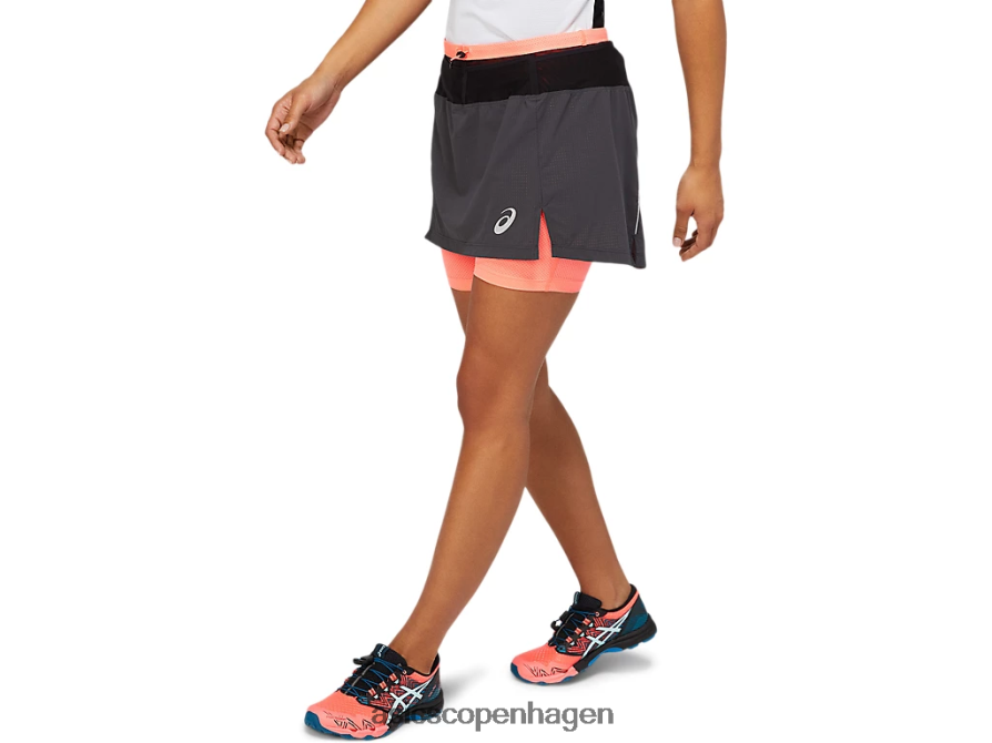 Asics fujitrail skort grafitgrå/flammende koral Z206F63845