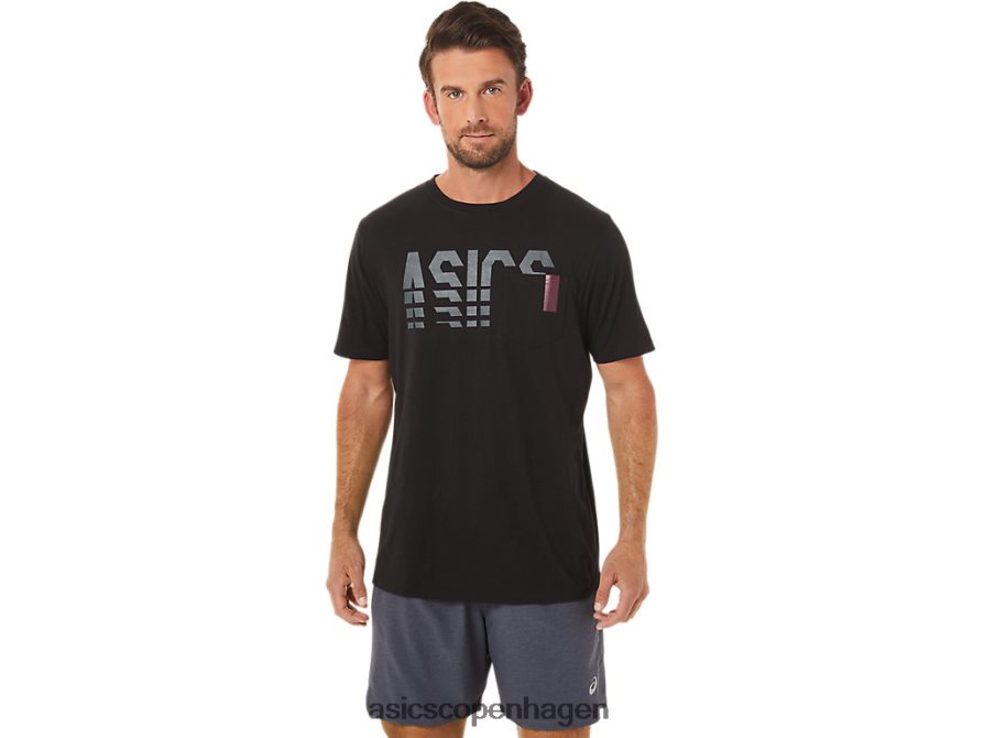 Asics kortærmet stribet lomme-t-shirt ydeevne sort Z206F61650