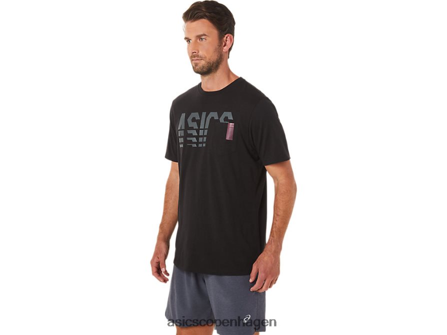 Asics kortærmet stribet lomme-t-shirt ydeevne sort Z206F61650