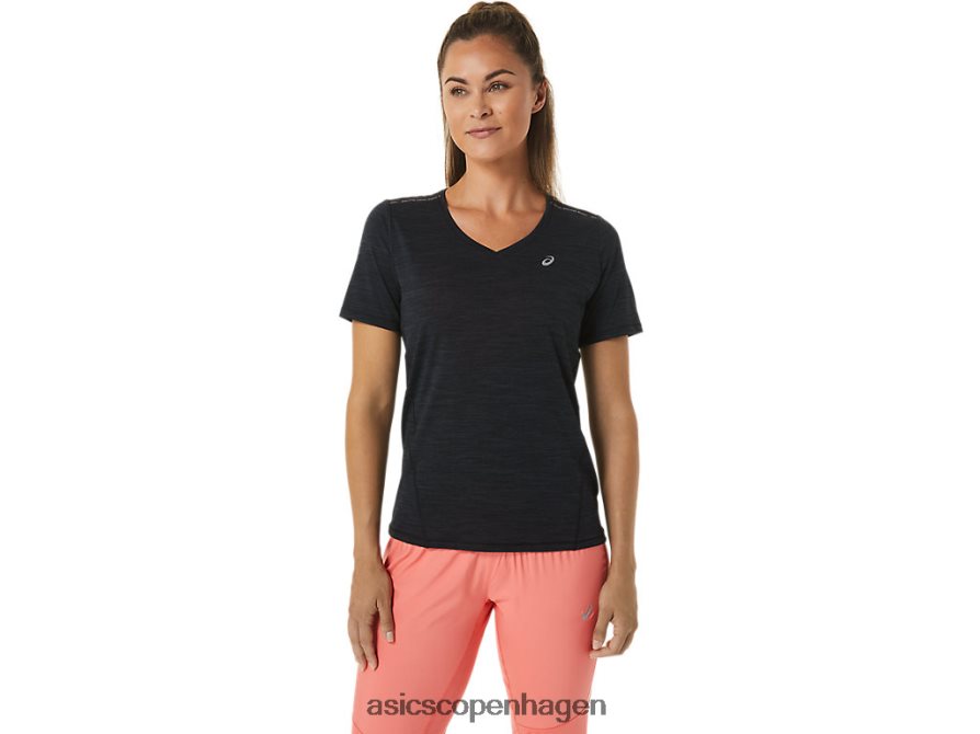 Asics race v-hals kortærmet top ydeevne sort/koksgrå Z206F62448