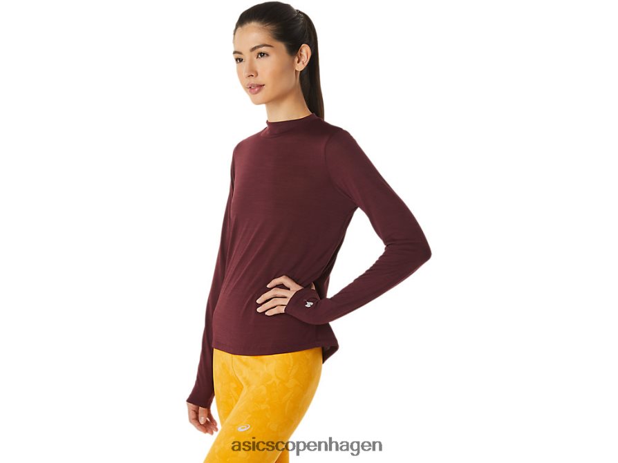 Asics runkoyo mock-hals langærmet top dybe mars Z206F62754