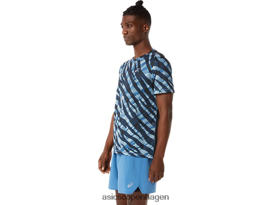 Asics vild camo kortærmet top azurblå/performance sort Z206F61058