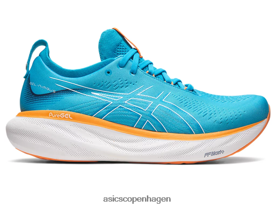 Asics gel-nimbus 25 ekstra bred ø blå/sol fersken Z206F6191
